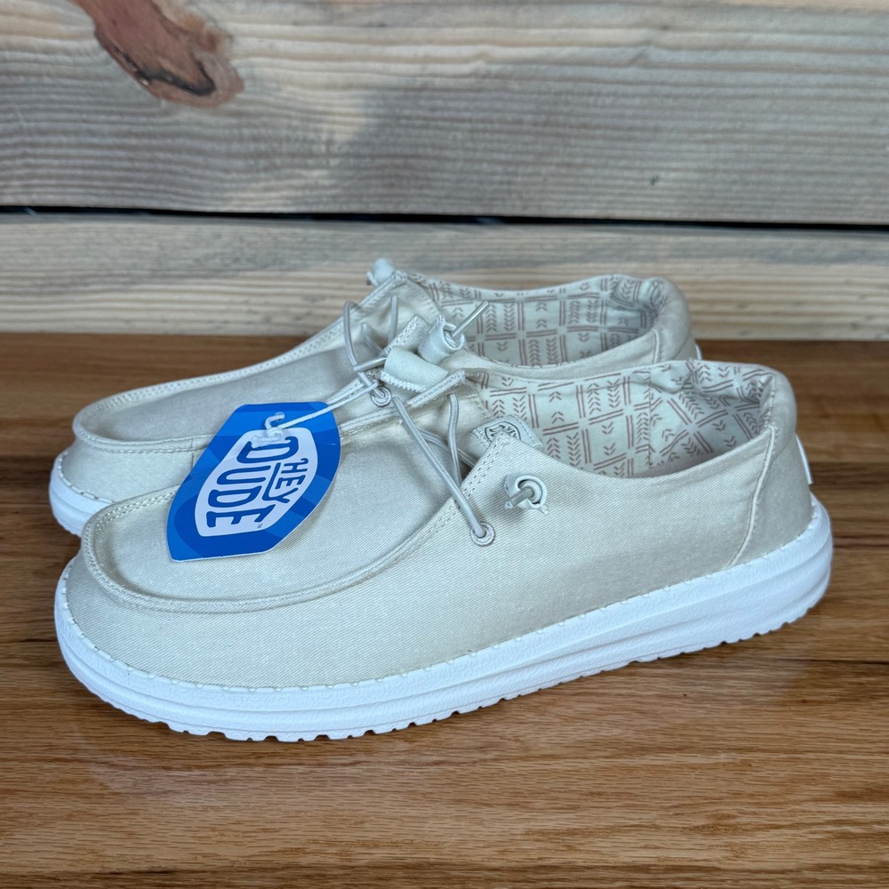 Hey Dude Wendy Stretch Canvas Cream Off White Women Shoes W10 NEW